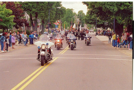 Plymouth Police Motorcycle leads the 4/July/88 Parade