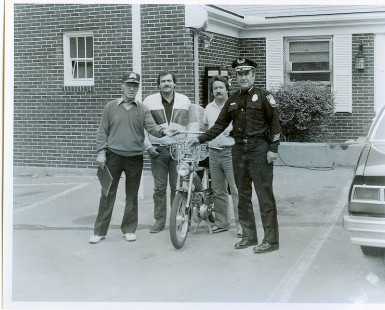 Rockland Trust Bank motorcycle donation to Plymouth Police Chief Richard Nagle (circa 1979)