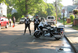 Plymouth Police Motorcycle Unit Sgt. Vecchi and Ptl. Maloney stand by after escorting Japanese dignitaries to Town Hall (13/Aug/10)