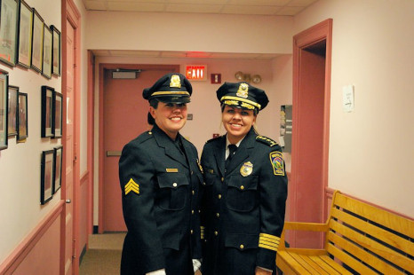 Newly sworn in Sgt. Lincoln with her sister, Whitman, MA Chief of Police May-Stafford (6/July/10)