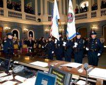 Plymouth Police Honor Guard render the colors in the chambers of the MA State Senate (5/Jan/11)