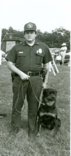 Ptl. V. Higgins (father of our current Plymouth Police K-9 Ptl. M. Higgins) w/ K-9 "Magnum" (1987)