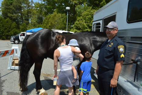 Police horses are popular.  Sgt. Reed supervises the visits by citizens.