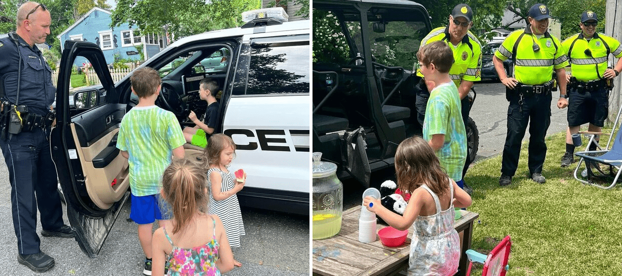 Plymouth Police officers helping out some young entrepreneurs at their lemonade stand